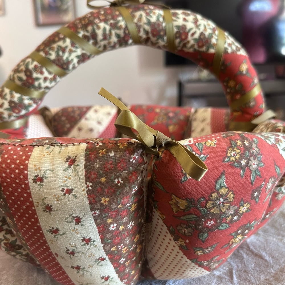 Handmade Quilted Fabric Basket in Red Floral
